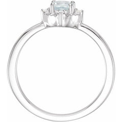 Sterling Silver Natural Aquamarine & .04 CTW Natural Diamond Halo-Style Ring