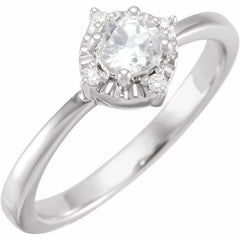 Sterling Silver Lab-Grown White Sapphire & .04 CTW Natural Diamond Halo-Style Ring