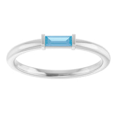 14K White Gold Natural Sky Blue Topaz Stackable Ring