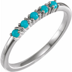 14K White Gold Natural Turquoise Cabochon Stackable Ring