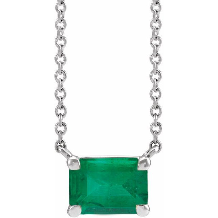 Sterling Silver Lab-Grown Emerald 18" Necklace