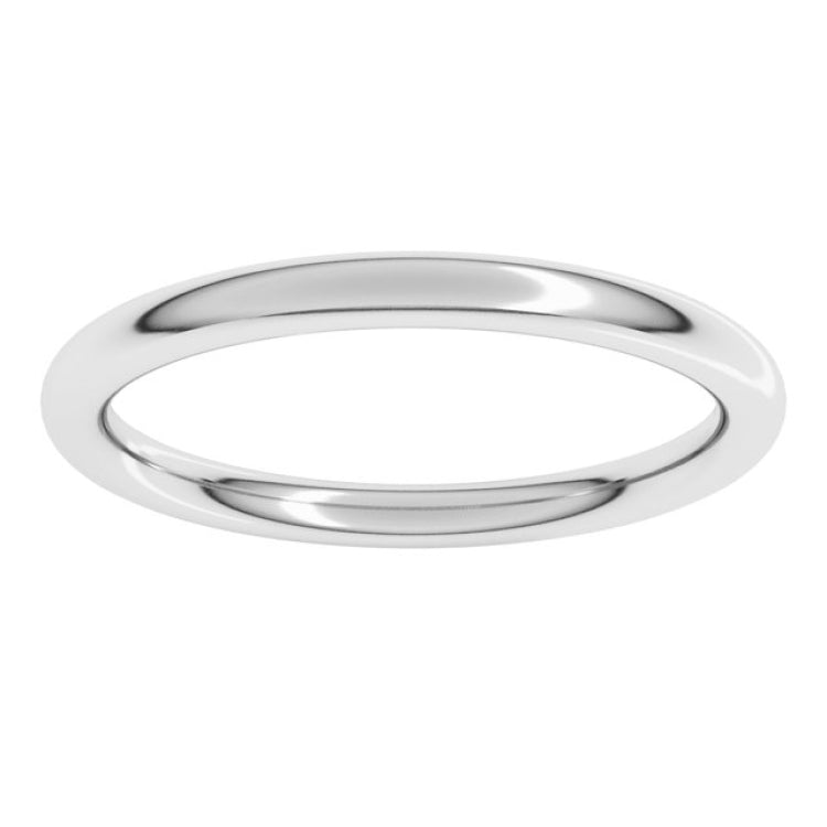 18K White Gold 2 mm Comfort-Fit Full Round Band Size 8.5