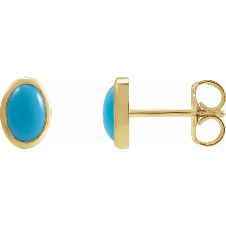 14K Yellow Gold Natural Turquoise Cabochon Earrings