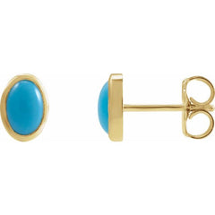 14K Yellow Gold Natural Turquoise Cabochon Earrings