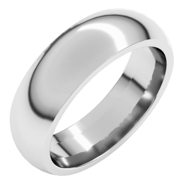 10K White Gold 6 mm Comfort-Fit Half Round Band Size 10.5