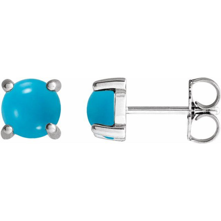 14K White Gold 5 mm Natural Turquoise Cabochon Earrings