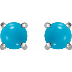 14K White Gold 5 mm Natural Turquoise Cabochon Earrings