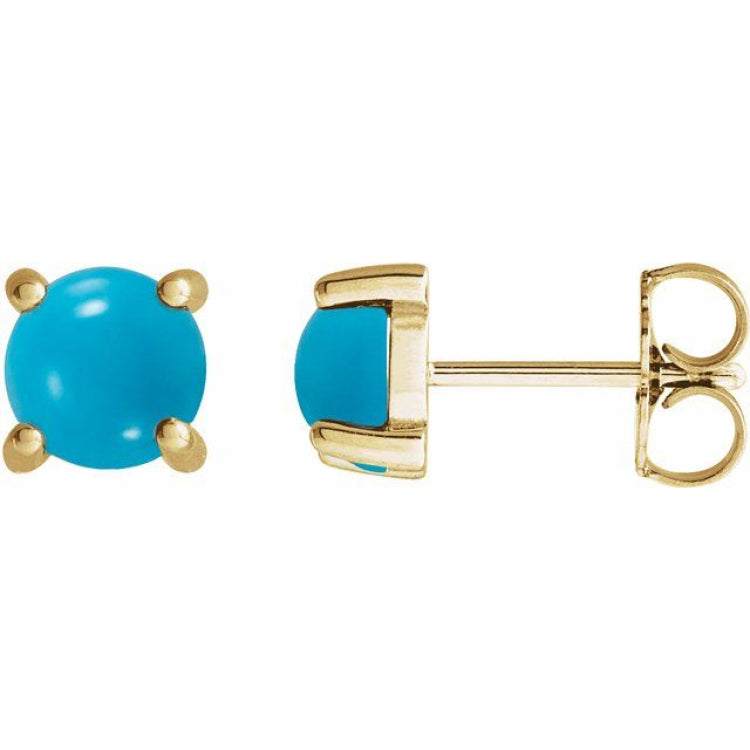 14K Yellow Gold 5 mm Natural Turquoise Cabochon Earrings