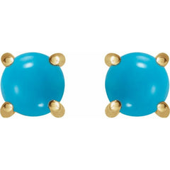 14K Yellow Gold 5 mm Natural Turquoise Cabochon Earrings
