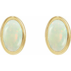 14K Yellow Gold Lab-Grown White Opal Cabochon Earrings
