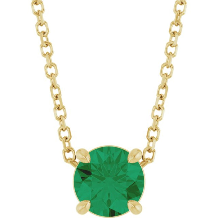 14K Yellow Gold 5.5 mm Lab-Grown Emerald 16-18" Necklace