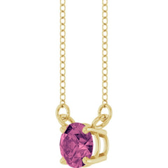 14K Yellow Gold Natural Pink Tourmaline Solitaire 18" Necklace