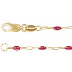 14K Yellow Gold-Filled 1.6 mm Pink Enamel Bead Paperclip-Style 18" Chain