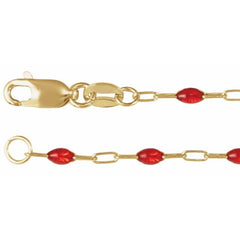 14K Yellow Gold-Filled 1.6 mm Red Enamel Bead Paperclip-Style 7" Chain