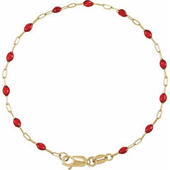 14K Yellow Gold-Filled 1.6 mm Red Enamel Bead Paperclip-Style 7" Chain
