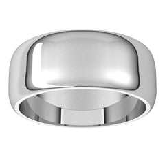14K White Gold 8 mm Half Round Band Size 15