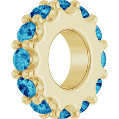 14K Yellow Gold Natural Blue Zircon Spacer Charm/Pendant