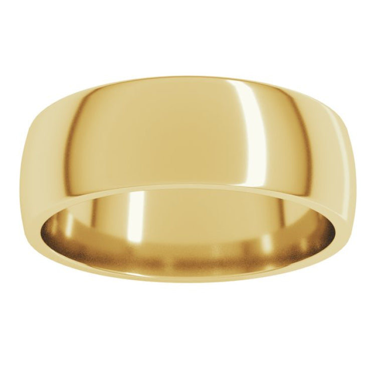 14K Yellow Gold 6.5 mm Lightweight Comfort-Fit Half Round Band Size 8