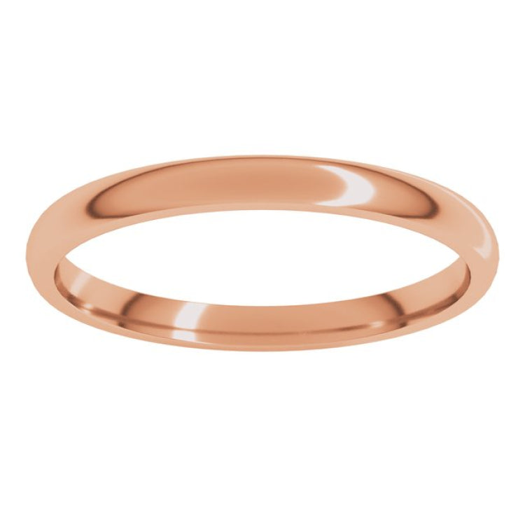 14K Rose Gold 2 mm Lightweight Comfort-Fit Half Round Band Size 8