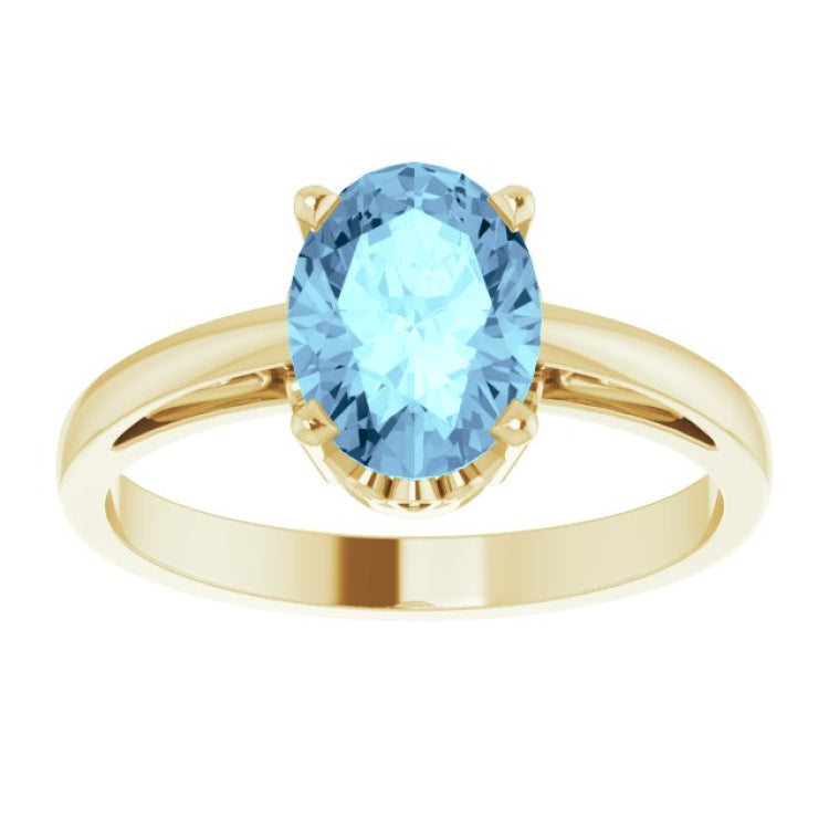 14K Yellow Gold Natural Aquamarine Scroll Setting® Ring
