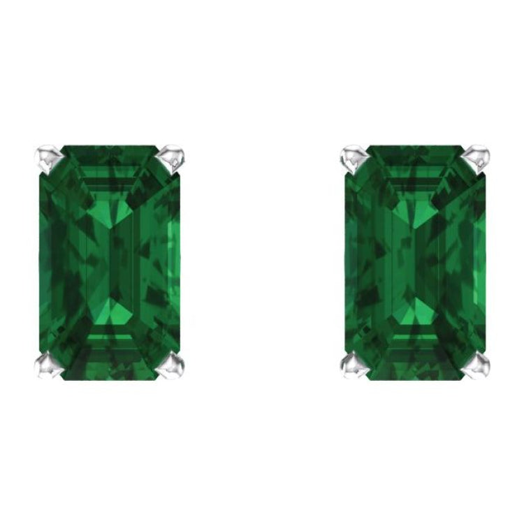 14K White Gold Lab-Grown Emerald Scroll Setting® Earrings
