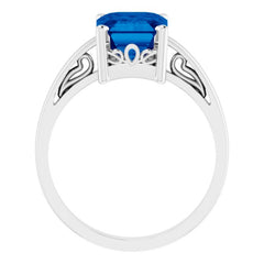 14K White Gold Lab-Grown Blue Sapphire Scroll Setting® Ring