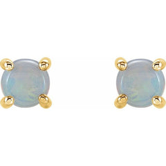 14K Yellow Gold 5 mm Natural White Opal Cabochon Earrings