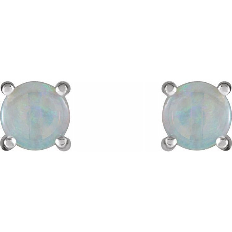 14K White Gold 6 mm Natural White Opal Cabochon Earrings
