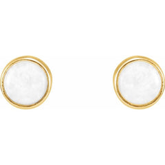 14K Yellow Gold Natural White Opal Cabochon Earrings