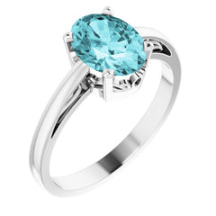 14K White Gold Natural Blue Zircon Scroll Setting® Ring