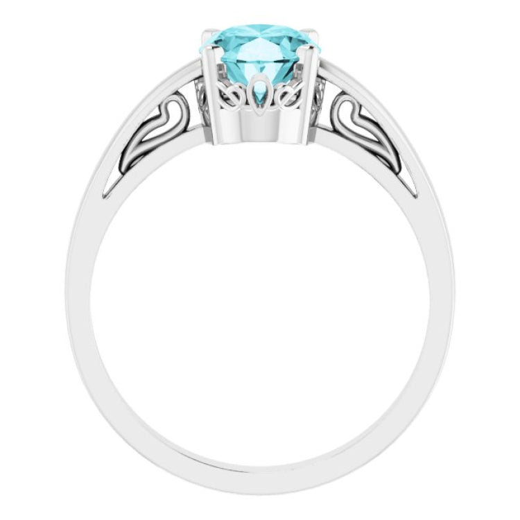 14K White Gold Natural Blue Zircon Scroll Setting® Ring