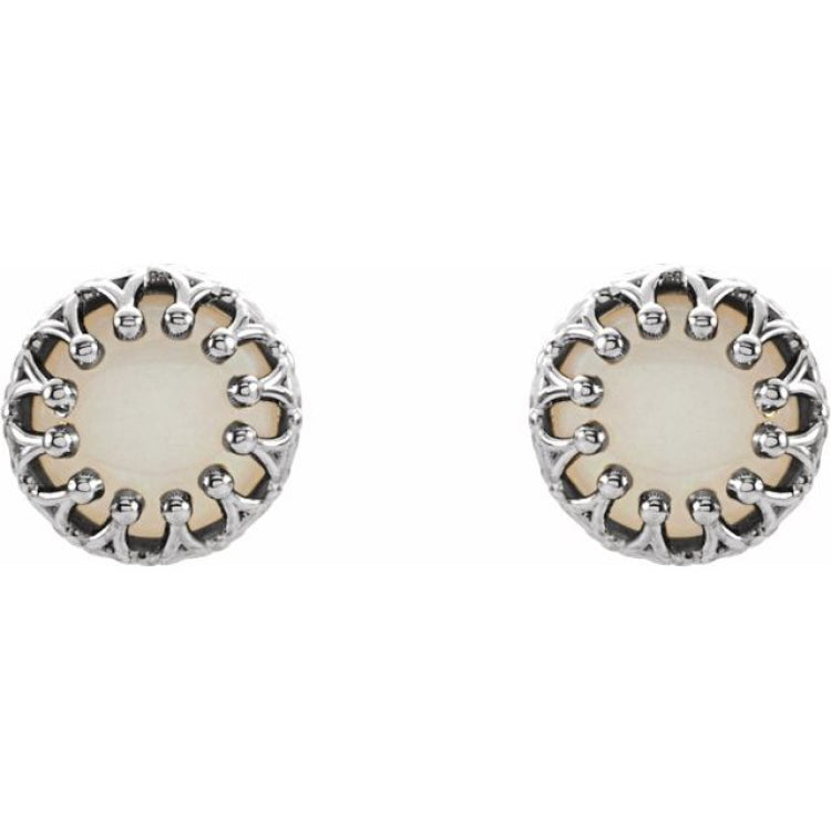 14K White Gold  6 mm Natural White Opal Earrings