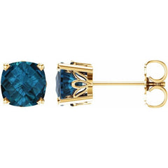 14K Yellow Gold Natural London Blue Topaz Scroll Setting® Earrings