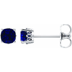 14K White Gold Lab-Grown Blue Sapphire Scroll Setting® Earrings