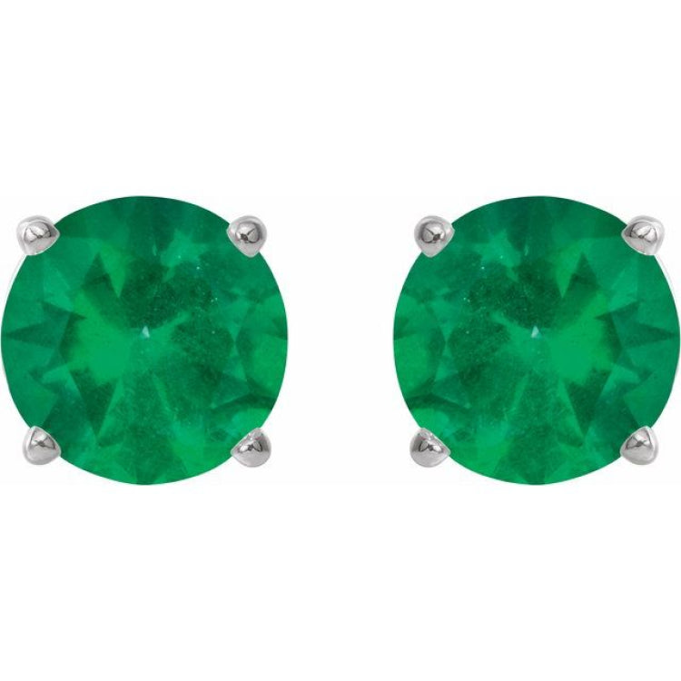 Sterling Silver 6 mm Lab-Grown Emerald Earrings