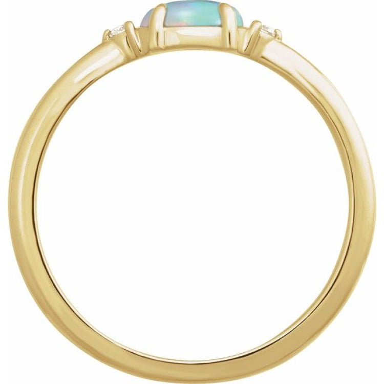 14K Yellow Gold Natural Ethiopian Opal & .03 CTW Natural Diamond Ring