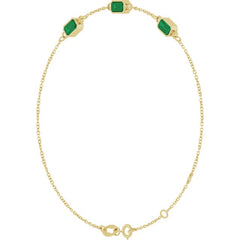 14K Yellow Gold Natural Emerald Bezel-Set 3-Stone 7 1/2" Bracelet