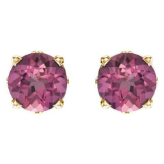 14K Yellow Gold Natural Pink Tourmaline Scroll Setting® Stud Earrings