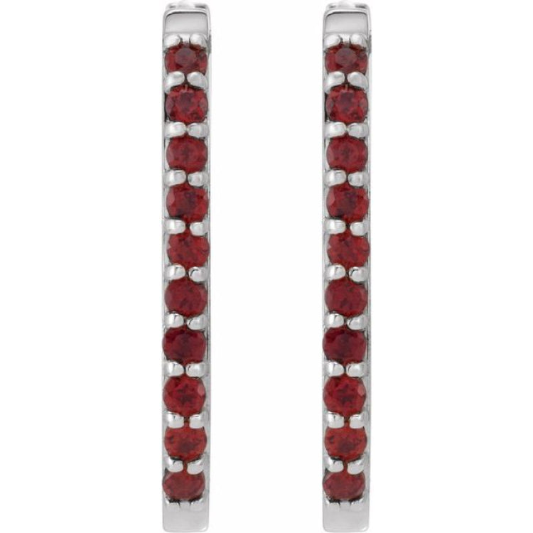 Sterling Silver Natural Mozambique Garnet 20 mm Hoop Earrings