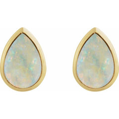 14K Yellow Gold Lab-Grown White Opal Cabochon Earrings
