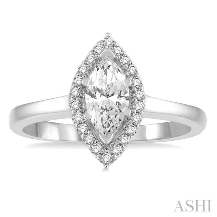 1/6 Ctw Marquise Shape Round Cut Diamond Semi-Mount Engagement Ring in 14K White Gold