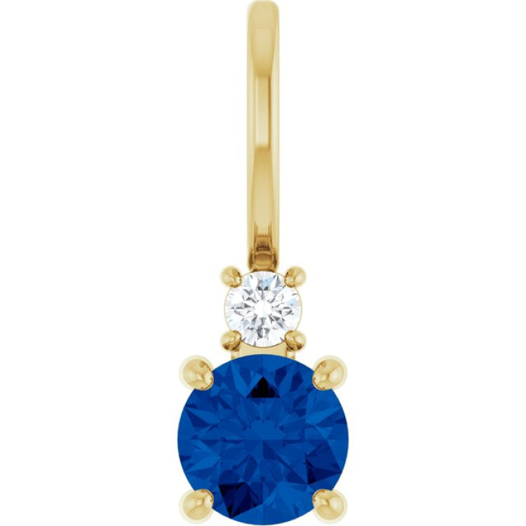 14K Yellow Gold Lab-Grown Blue Sapphire & .03 CT Natural Diamond Charm/Pendant