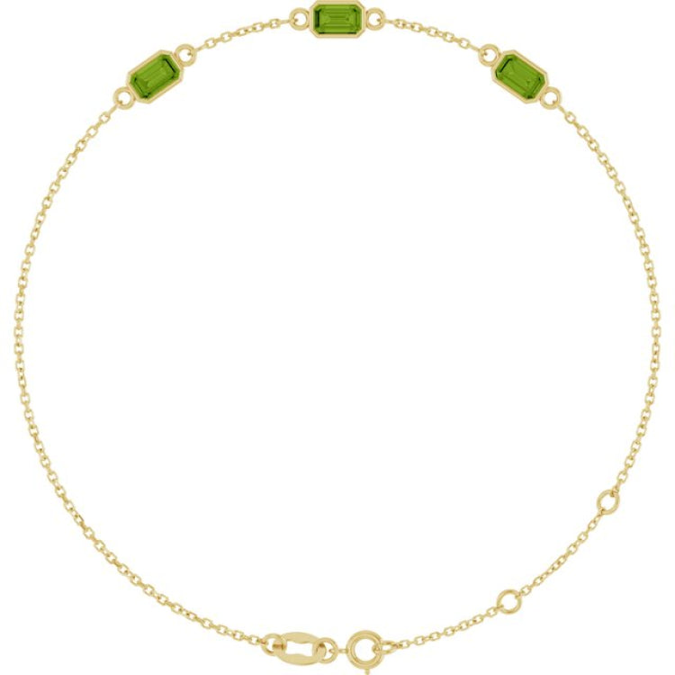 14K Yellow Gold Natural Peridot Bezel-Set 3-Stone 7 1/2" Bracelet