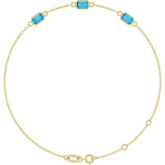 14K Yellow Gold Natural Aquamarine Bezel-Set 3-Stone 7 1/2" Bracelet