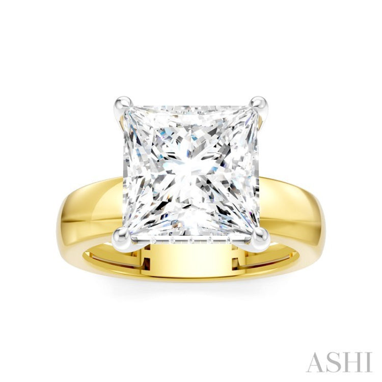 1/8 Ctw Princess Shape Round Cut Diamond Semi-Mount Engagement Ring in 14K Yellow and White Gold