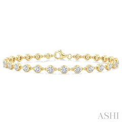 3 Ctw Bezel Set Round Cut Diamond Station Bracelet in 14K Yellow Gold