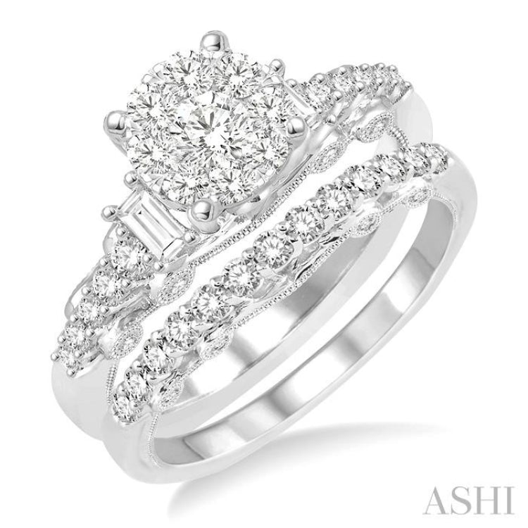 1 Ctw Diamond Lovebright Wedding Set with 3/4 Ctw Engagement Ring and 1/3 Ctw Wedding Band in 14K White Gold