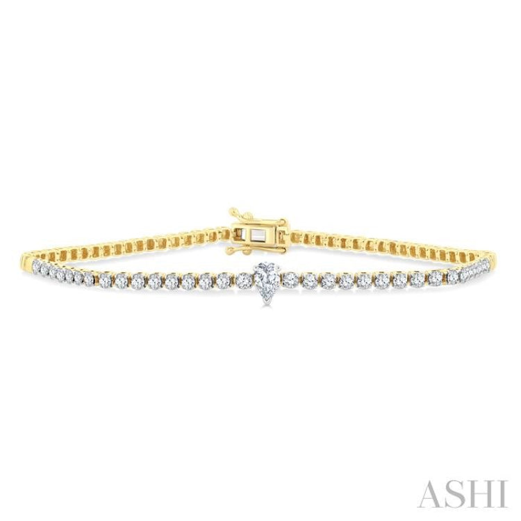 1 Ctw Pear and Round Cut Diamond Tennis Bracelet in 14K Yellow Gold