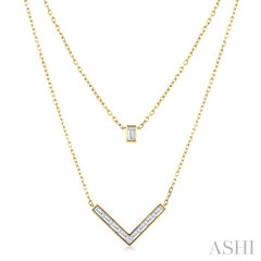1/2 Ctw Chevron Baguette and Princess Cut Diamond Layered Necklace in 14K Yellow Gold