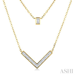 1/2 Ctw Chevron Baguette and Princess Cut Diamond Layered Necklace in 14K Yellow Gold